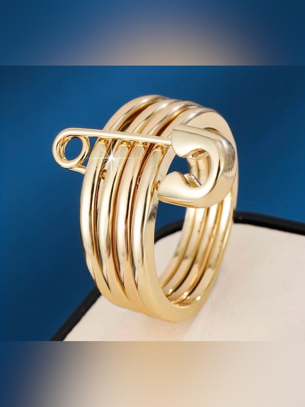 Gold Plated Safety Pin Wrap Ring - Size 8 NWT